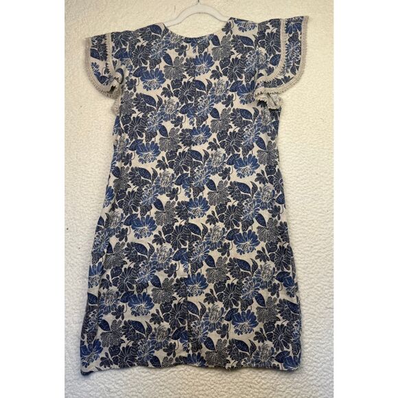 Luisa Perla Made In Italy‎ Crochet Trim Ruffle Sleeve Linen Lace Dress Large - Picture 2 of 8